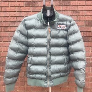 Hooey Track Jacket Womens Large Green Full Zip Quilted Puffer Bomber Musicfest